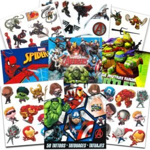 Super Hero Party Supplies Set -- 150 Temporary Tattoos Featuring Marvel Avengers,