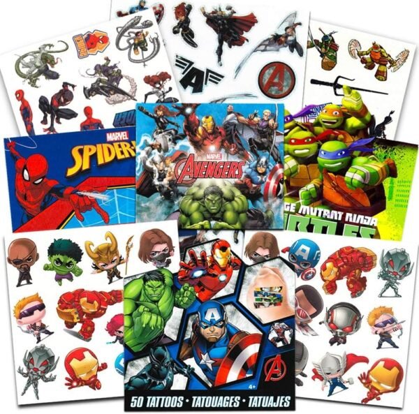 Super Hero Party Supplies Set -- 150 Temporary Tattoos Featuring Marvel Avengers,