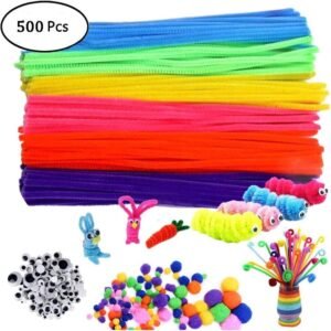 500Pcs Pipe Cleaners Craft Set,Including 100 Pcs Chenille Stems 200 Pcs Pom