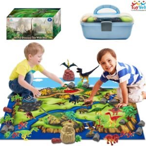 ToyVelt Dinosaur Play Set Dinosaur Toys Includes Dinosaur Figures, Trees, Rocks, PlayMat,