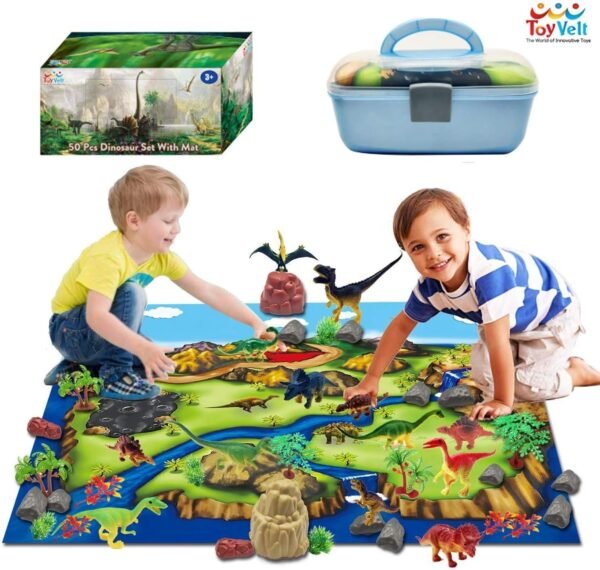 ToyVelt Dinosaur Play Set Dinosaur Toys Includes Dinosaur Figures, Trees, Rocks, PlayMat,