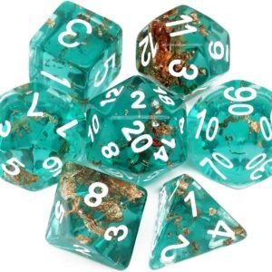 Haxtec Teal DND Dice Set 7PCS Handmade Gold Leaf Resin Polyhedral Dice