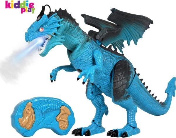 Kiddie Play Remote Control Dinosaur Toy Smoke Breathing and Walking Dragon with