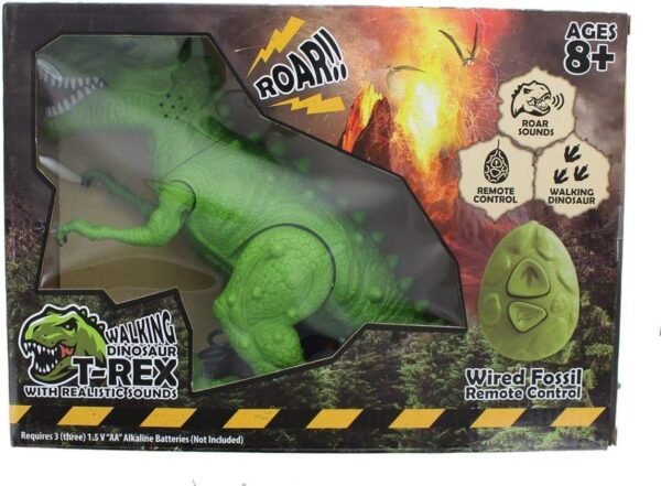 Walking Dinosaur T-Rex with Realistic Sounds, Wired Fossil Remote Control, 8 inches