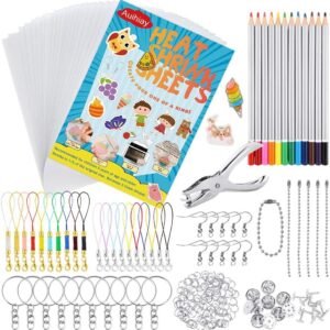 Auihiay 198 Pieces Shrink Plastic Kit Include 20 Sheets Shrinky Art Paper,