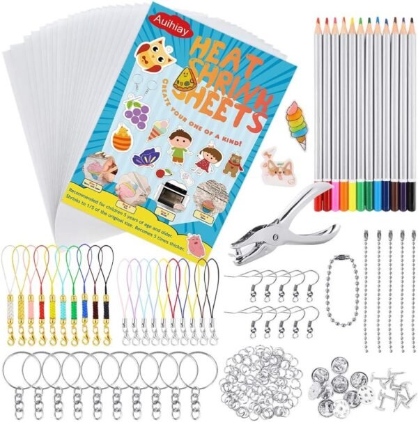Auihiay 198 Pieces Shrink Plastic Kit Include 20 Sheets Shrinky Art Paper,