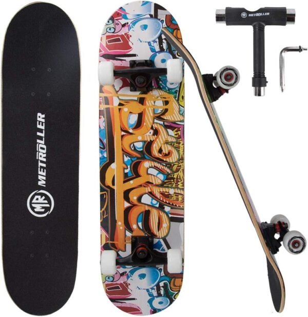 METROLLER Skateboard, 31x 8 Complete Standard Skate Boards for Girls Boys Beginner,