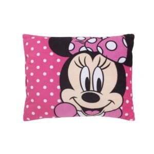 Disney Minnie Mouse Bright Pink Soft Plush Decorative Toddler Pillow, Pink, White,
