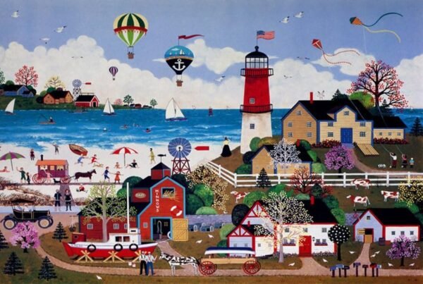 Queenie 1000 Piece Jane Wooster Scott Americana Carnival Happy Town Coastal Lighthouse