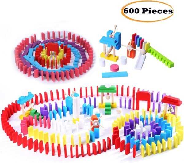 Wondertoys 600 Pieces Wooden Dominoes Set Building Blocks Race Tile Game Educational