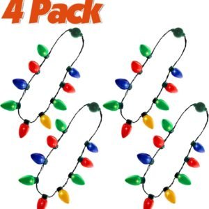 SUFEINI Christmas Light up Bulb Necklace 4 Pack Kit Toy