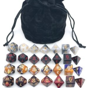 Assorted Polyhedral Dice Set with Black Drawstring Bag, 5 Complete Dice Sets