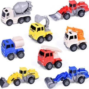 FUN LITTLE TOYS 8 PCs Pull Back Construction Cars, Friction Powered Cars
