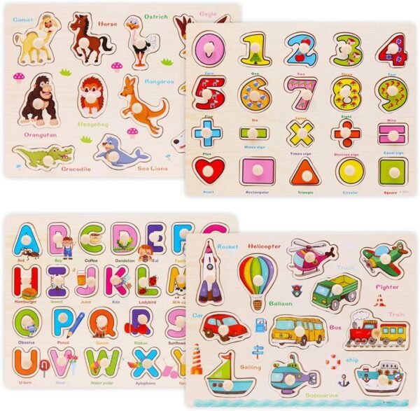 Wooden Peg Puzzles for Toddlers 2 3 Years Old, WOOD CITY Alphabet