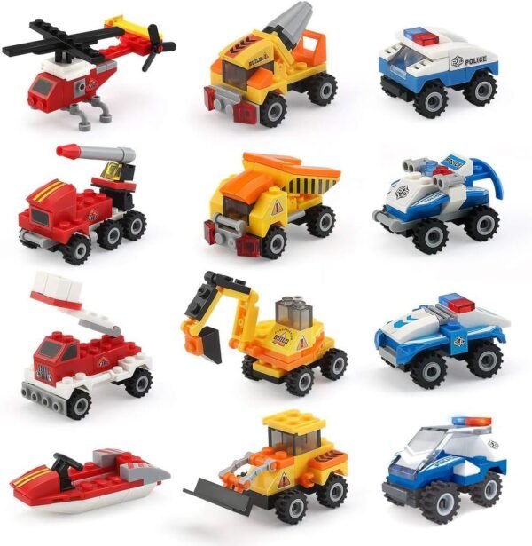 Mini Building Blocks Cars Toys Sets 12 Packs Assembly Mini Cars Toys