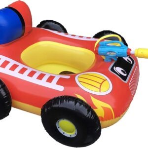 Big Summer Inflatable Fire Boat Pool Float for Kids with Built-in Squirt