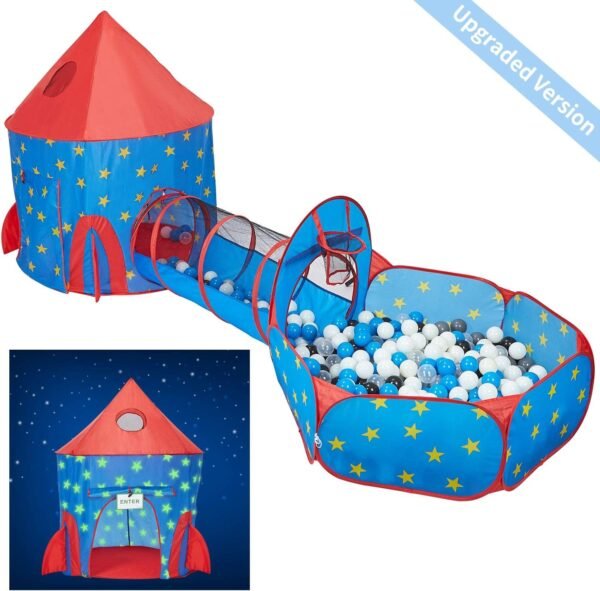 HAN-MM 3pc Play Tent Ball Pit with Tunnel Stars Glow in The