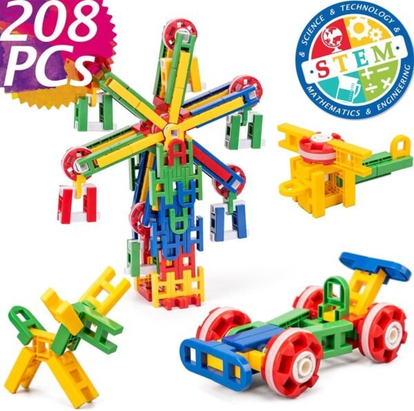 cossy STEM Learning Toy Engineering Construction Building Blocks 208 Pieces Kids Educational