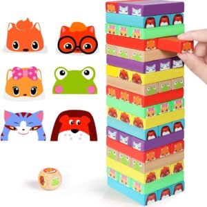 Lewo Colored Stacking Game Wooden Building BlocksTower Board Games for Kids Adults