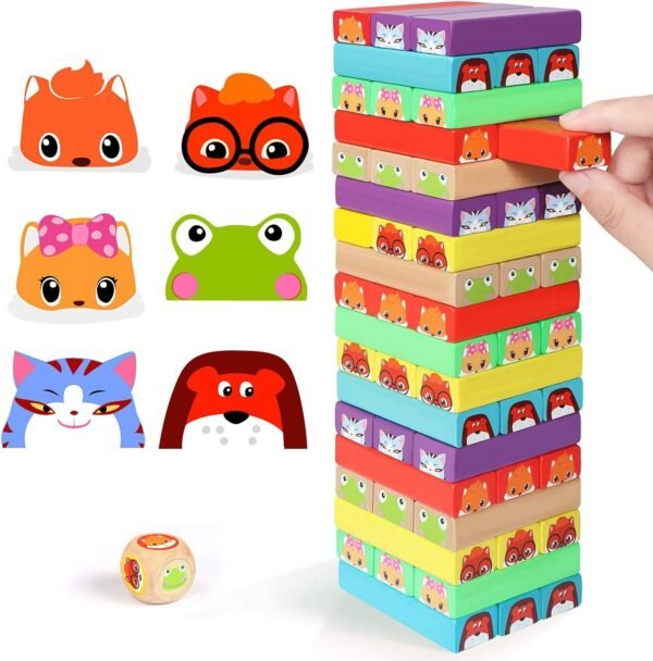 Lewo Colored Stacking Game Wooden Building BlocksTower Board Games for Kids Adults
