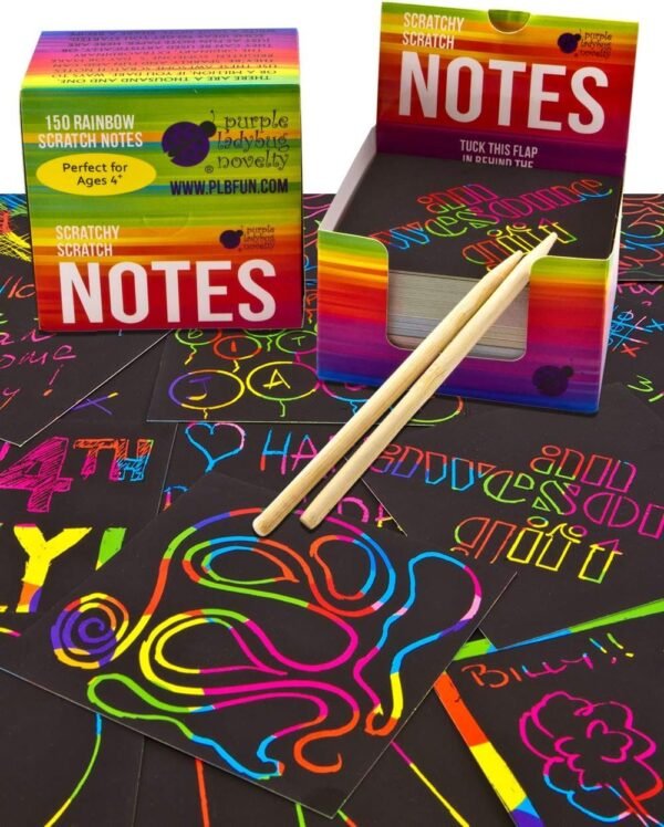 Purple Ladybug Rainbow Scratch Off Mini Art Notes 2 Wooden Stylus Set