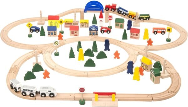 Battat - Deluxe Wooden Train Classic Toy Train Set with Magnetic Trains,