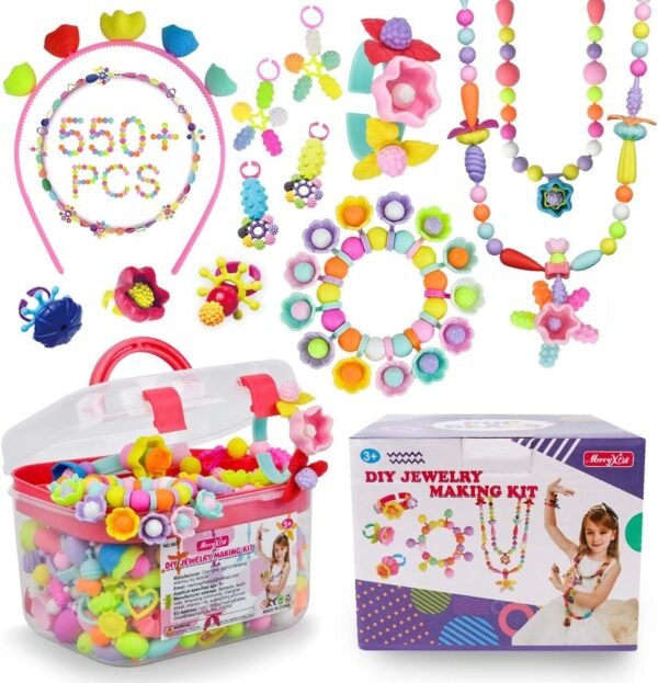 Pop Beads - 550+Pcs DIY Jewelry Making Kit for Toddlers 3, 4,