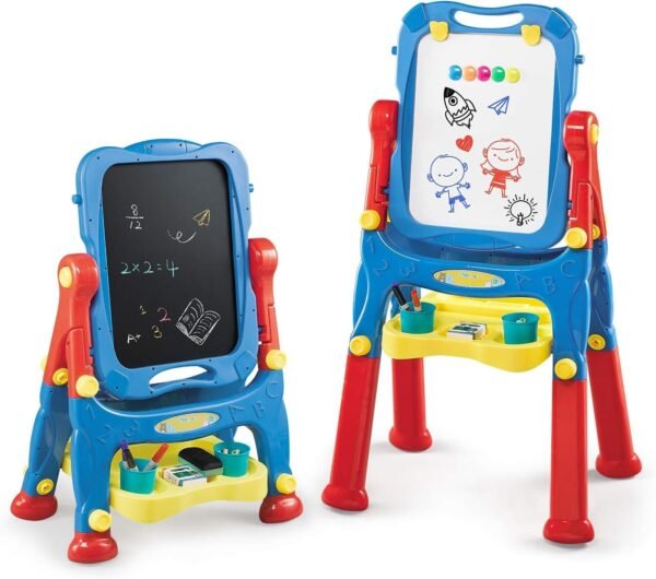 NextX Kids Easel Adjustable Double Sided Magnetic Dry Erase Board and Chalk