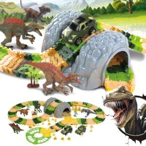 Dina Park Dinosaur Race Car Tracks Toys, 184 PCS Flexible Track Train