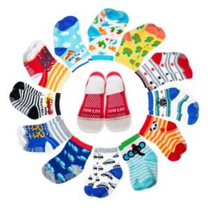 Yimaler 12-Pack Anti-Slip Cotton Baby Socks Cute Animal Printed Ankle Socks with