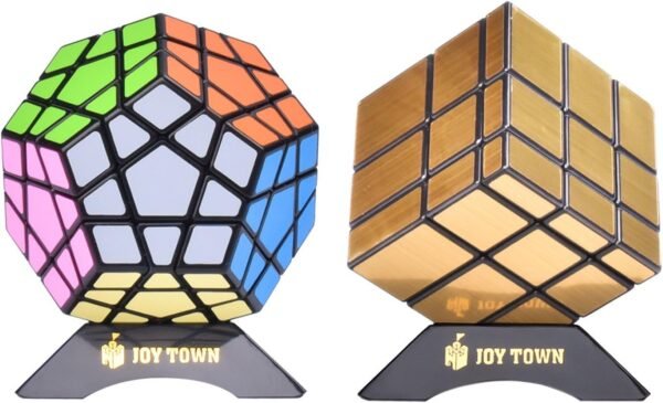 JoyTown Bundle Pack Speed Cube Set of 2 Megaminx Speedcubing, Gold Mirror