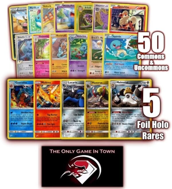 50 Pokemon Cards Plus 5 Rare Holo Foil and Learn to Play