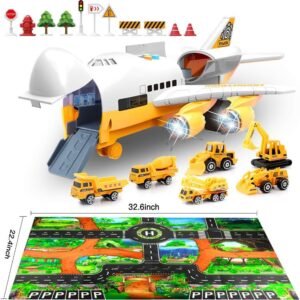 Car Toys Set with Transport Cargo Airplane and Large Play Mat, Educational