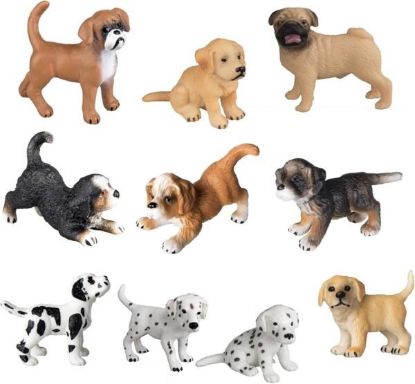 TOYMANY 10PCS Dog Figurines Playset, Realistic Detailed Plastic Puppy Figures, Hand Painted