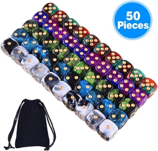 AUSTOR 50 Pcs 6 Sided Dice Set 5 Two Tone Colors Dice