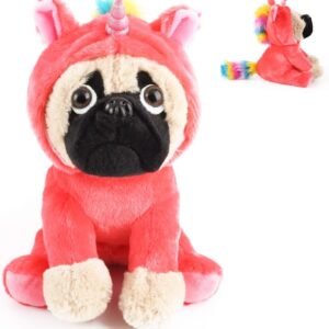 Joy Amigo Cute Pug Stuffed Animal Pugicorn Dog Dressed as Hot Pink