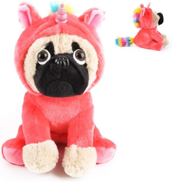 Joy Amigo Cute Pug Stuffed Animal Pugicorn Dog Dressed as Hot Pink