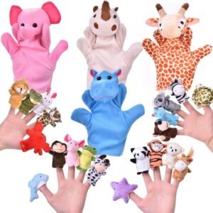 FUN LITTLE TOYS 24 PCs Finger Puppets Set with 4 Animal Hand