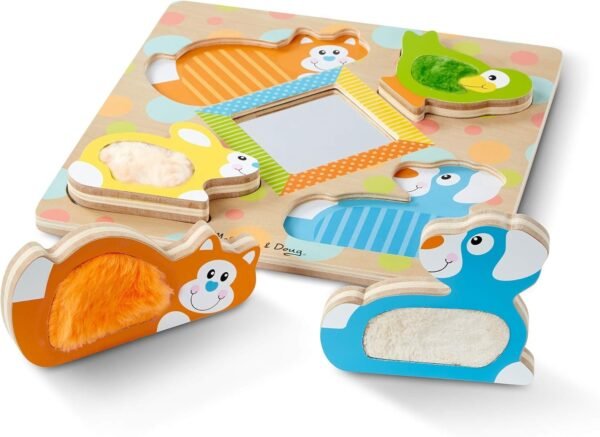 Melissa & Doug First Play Wooden Touch & Feel Puzzle, Peek-a-Boo Pets