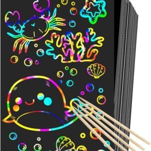 RMJOY Scratch Rainbow Art Paper Set - 50Pcs Magic Scratch off Art