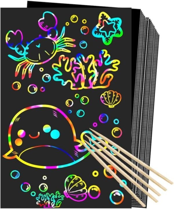 RMJOY Scratch Rainbow Art Paper Set - 50Pcs Magic Scratch off Art
