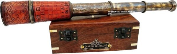 The 6th Century Nautical Handheld Pirate Brass Telescope with Wooden Box,Sailor Home