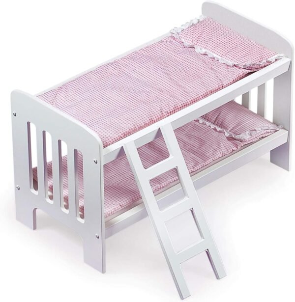 Badger Basket Gingham Doll Bunk Bed with Ladder, Bedding, and Free Personalization
