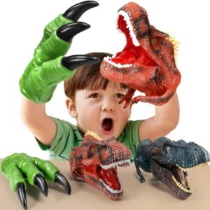 Geyiie Dinosaur Hand Puppet Toys, Soft Rubber Dinosaur Claws and Head, Animal