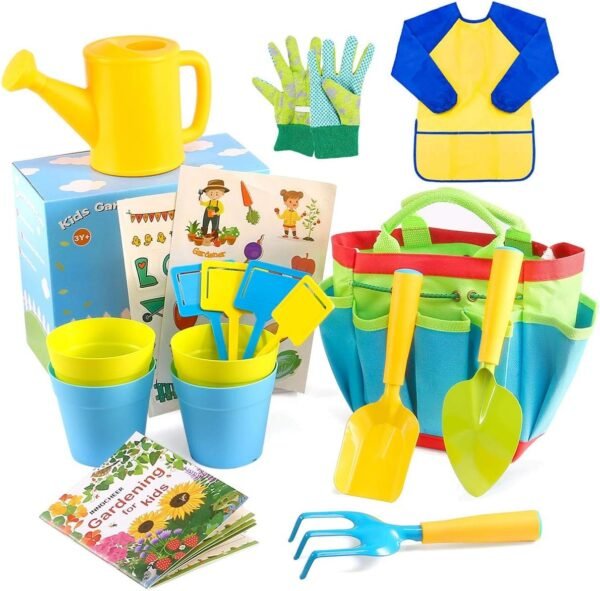 INNOCHEER Kids Gardening Tools with STEM Learning Guide, Watering Can, Gardening Gloves,