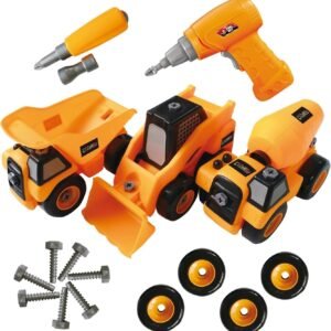 ToyVelt Construction Take Apart Trucks STEM Learning Toys, W Toy Drill -