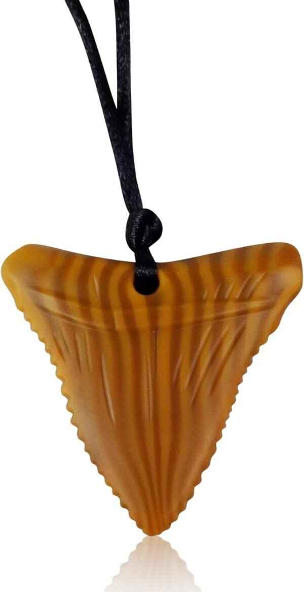 Wood Colored Shark Tooth Silicone Chew Necklace - Oral Sensory Chewy Teething