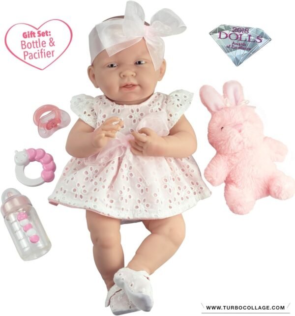 JC Toys La Newborn All-Vinyl-Anatomically Correct Real Girl 15 Doll in White