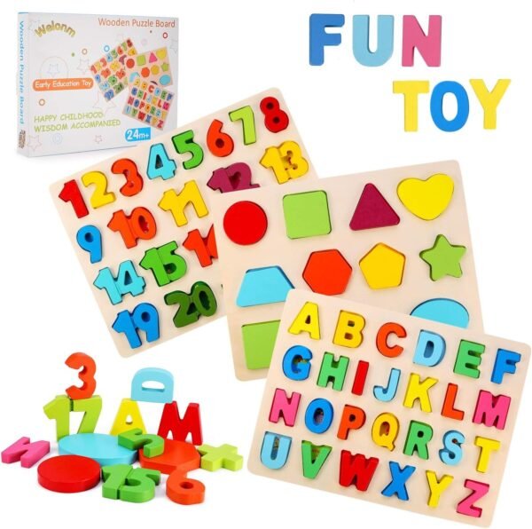 Wooden Puzzles for Toddlers, Welonm Wooden Alphabet ABC Number Shape Puzzles Toddler