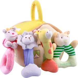 iPlay, iLearn 4 Plush Baby Soft Rattle Set, Hand Grab Sensory Toys,